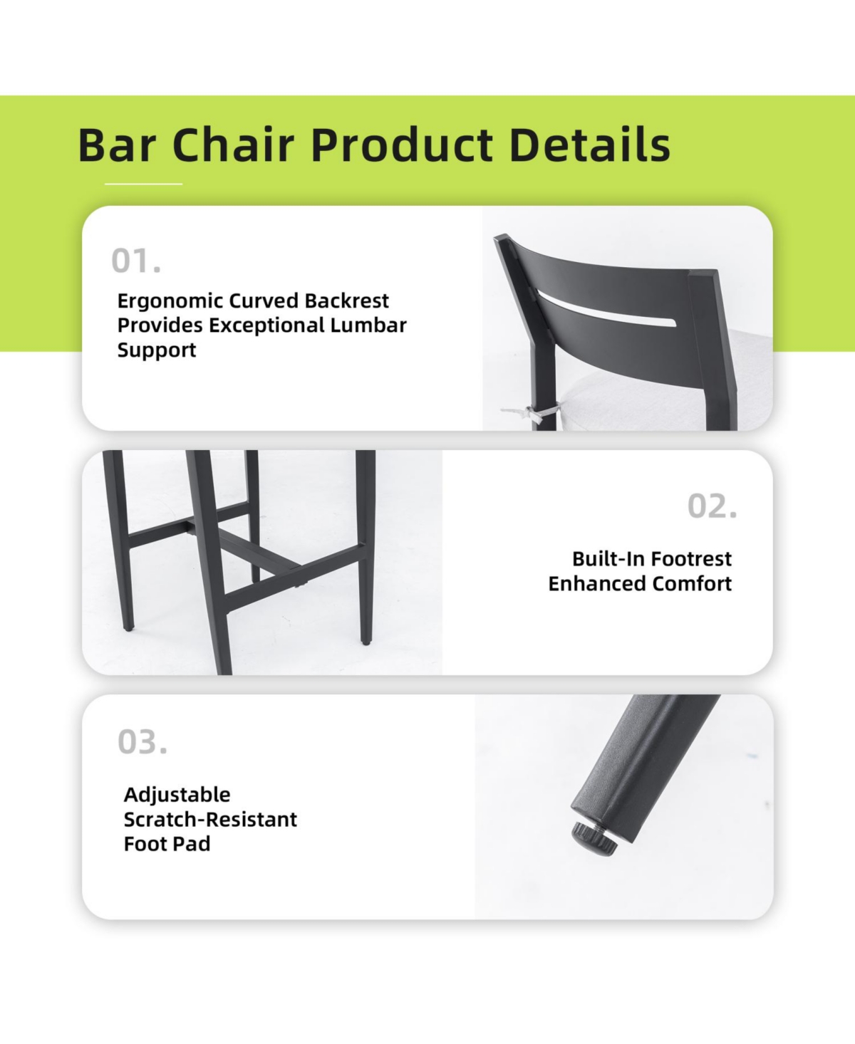 Streamdale Furniture Modern Outdoor Bar Stools - Ember Black Sunbrella Cushion