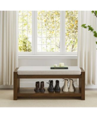 40" Beige Bench with Shoe Rack & Removable Cushion