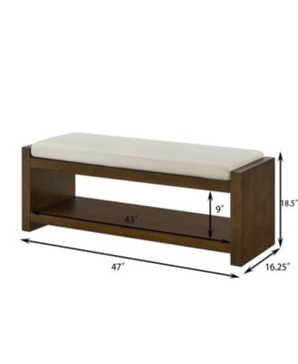 47" Beige Bench with Shoe Rack & Removable Cushion