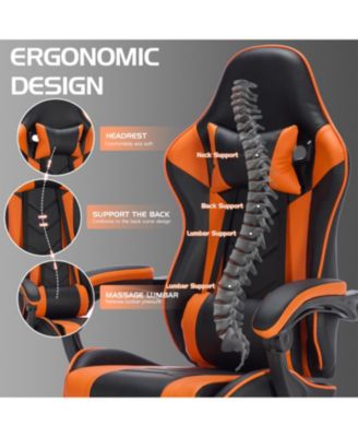 Gaming Chair with Footrest Headrest & Lumbar Support - Black/Orange