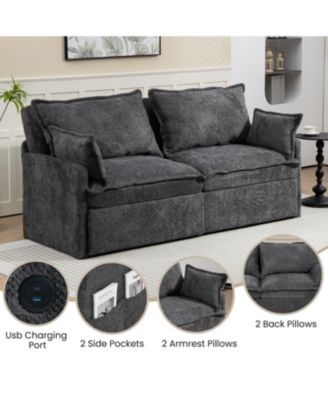 1 Pc Corduroy  Pull-Out Sleeper, Storage, USB & USB-C Charging, Pillows Included  Sofa Bed