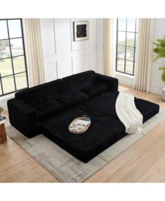 L-Shape Corduroy Sectional Sofa Bed - Black