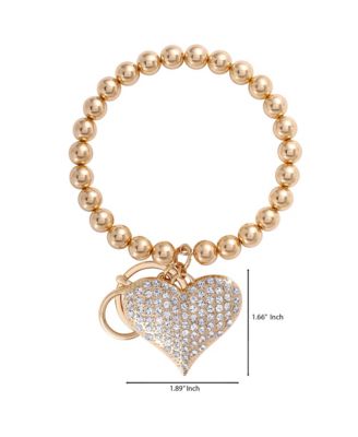 Heart Charm Stretch Keychain Bracelet in Gold-Tone