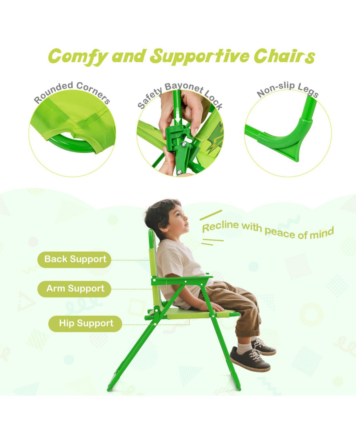 Kids Picnic Table and Chair Set w/ 2 Folding Chairs and Height Adjustable Umbrella