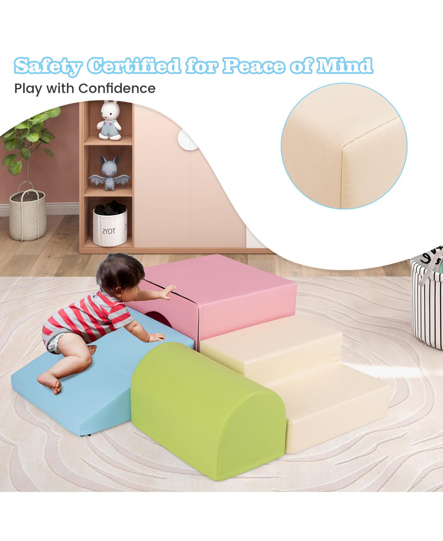 Kids Climb and Crawl Activity Playset Blocks w/ Waterproof PU Cover EPE Foam