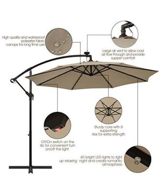 10 Feet 360° Rotation Solar Powered LED Patio Offset Umbrella without Weight Base