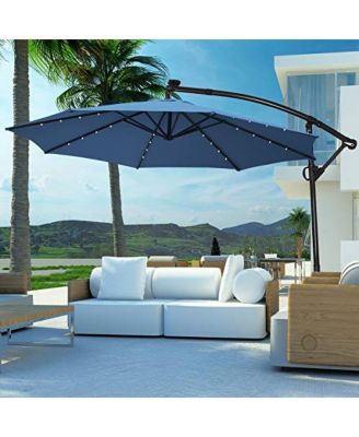 10 Feet 360° Rotation Solar Powered LED Patio Offset Umbrella without Weight Base