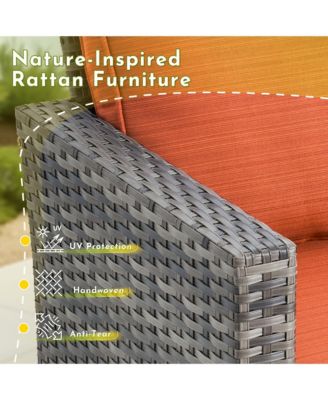 4 Pieces Outdoor Patio Furniture Set,Outside Conversation Set with All-Weather Wicker Sofa,Deep Seating Cushions and Solar Powered Coffee Table