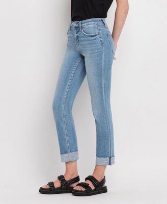 Women's Mid Rise Cuffed Slim Straight Jeans