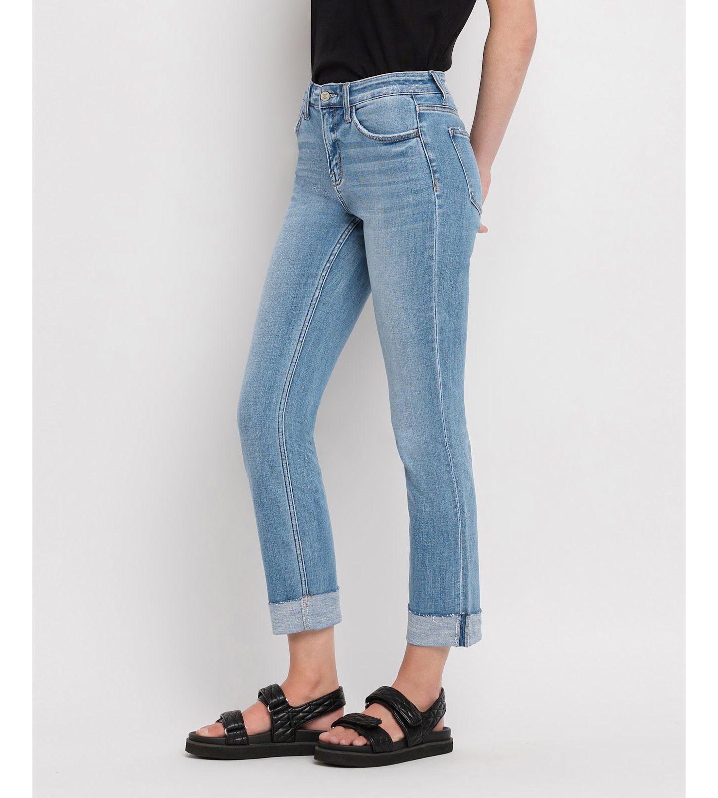 Женские джинсы Flying Monkey Mid Rise Cuffed Slim Straight, цвет: Синий — фото 2