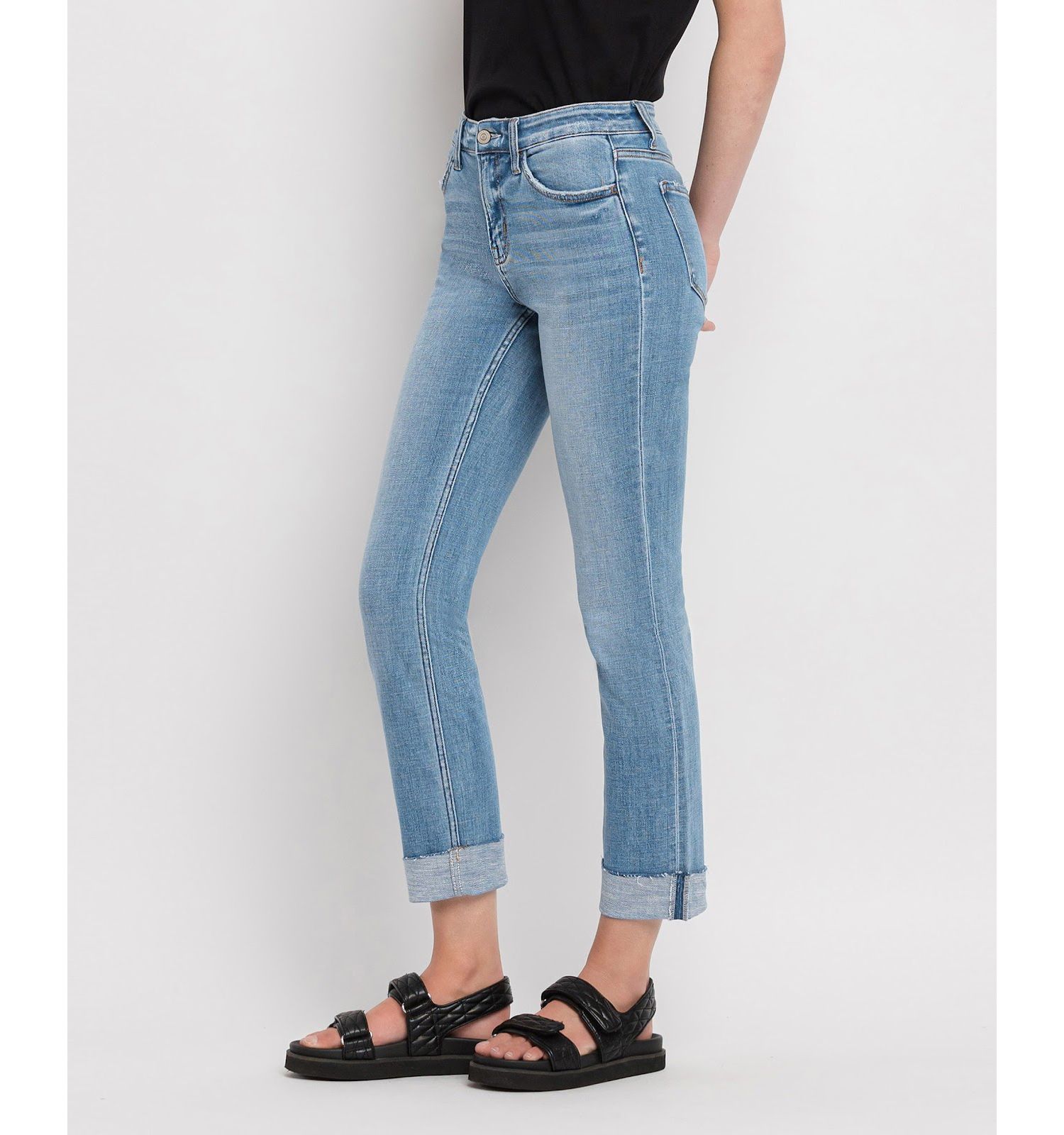 Women's Mid Rise Cuffed Slim Straight Jeans