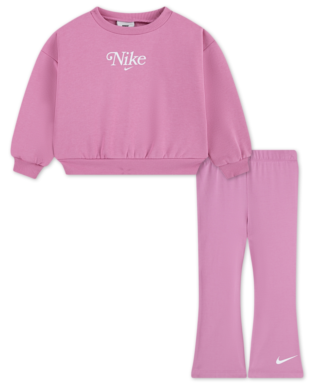 Nike Kids' Toddler And Little Girls 2-piece Solid Crewneck And Leggings Set In Pink