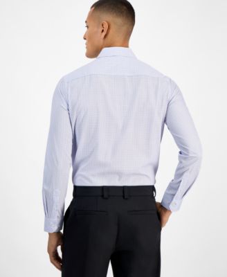 Men's Slim-Fit Performance Four-Way Stretch Mini Plaid Dress Shirt 