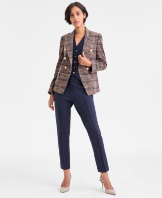 Women's Plaid Double-Breasted Blazer