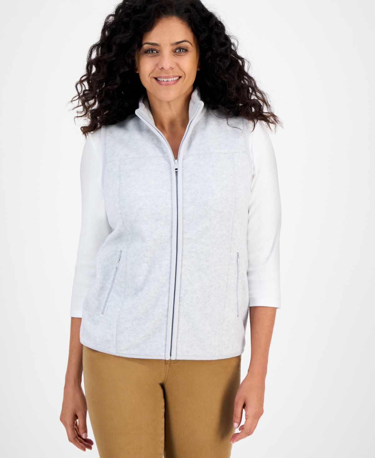 Style & Co Women's Zip-front Polar Fleece Vest, Created For Macy's In White