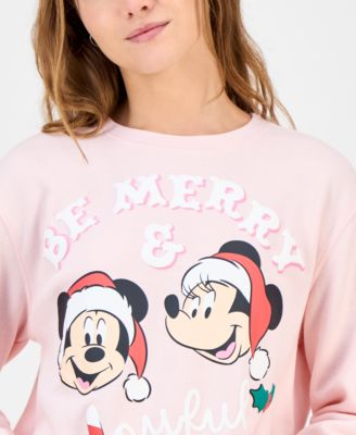 Juniors' Mickey & Minnie Holiday Graphic Crewneck Sweatshirt
