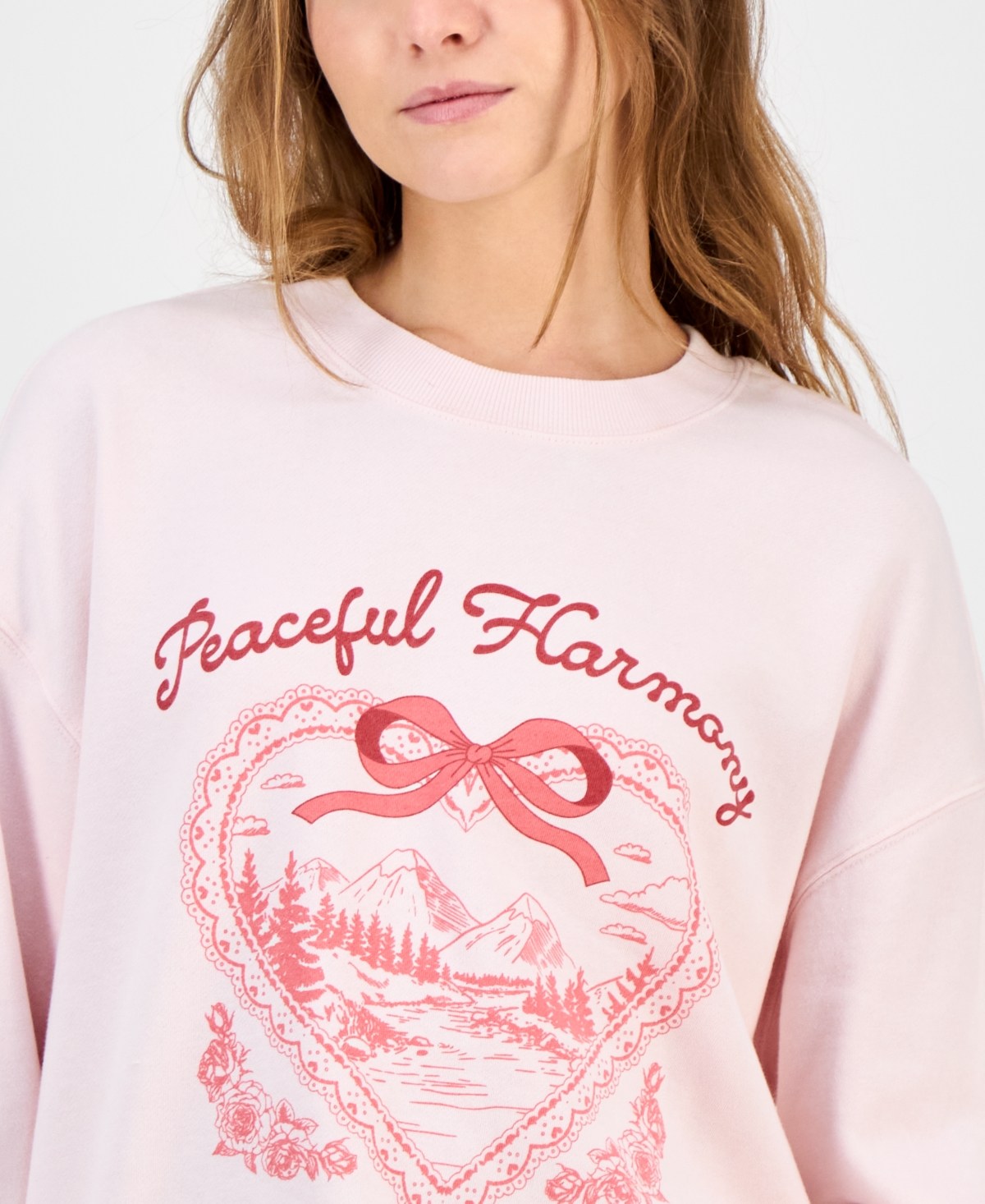 Rebellious One Juniors' Peaceful Harmony-graphic Sweatshirt In Pink