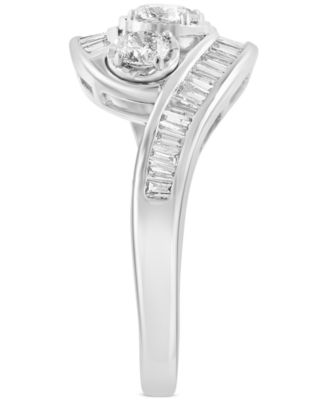 EFFY&reg; Diamond Round & Baguette Triple Stone Swirl Ring (1 ct. t.w.) in 14k White Gold