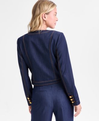 Women's Cropped Button-Front Denim Jacket 