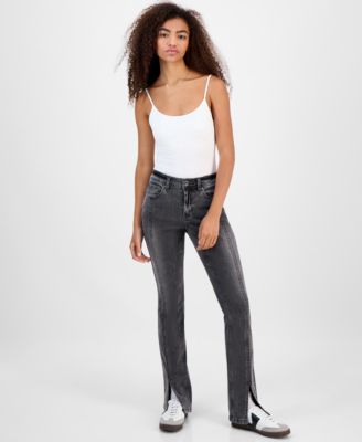 Dollhouse - Juniors' Mid-Rise Seamed Slit-Cuff Bootcut Jeans