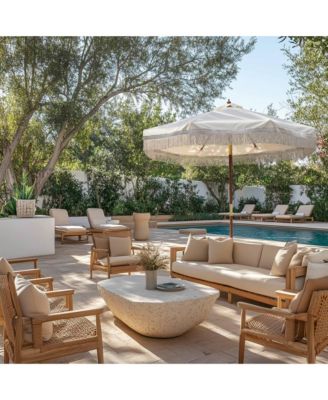 7' Patio Beige Umbrella with Tassels UPF50+ Boho Style 5-Year-Non-Fading for Outdoor,Model:BH7W-01P