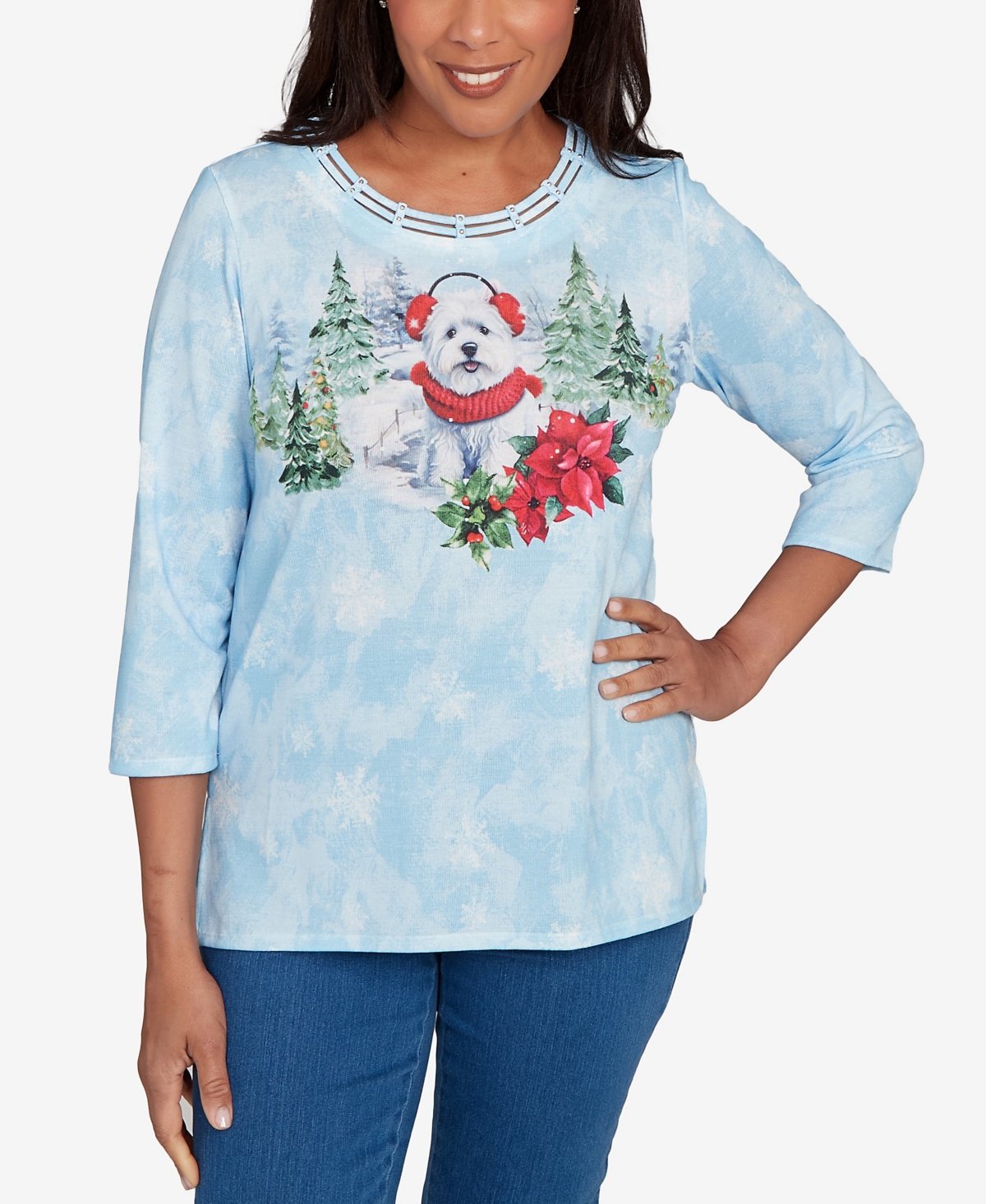 Alfred Dunner Petite Holiday Dog Top