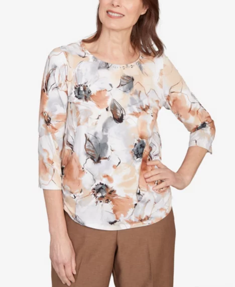 Petite Watercolor Floral Top - Tan