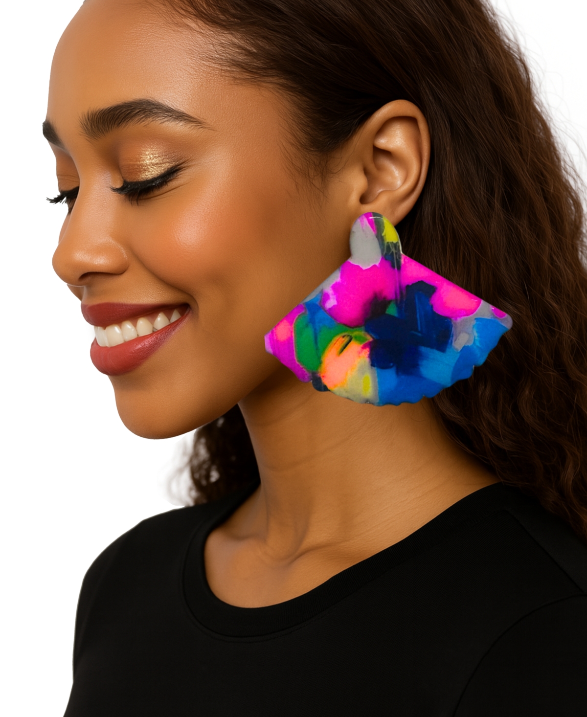 Swanky Designs Liora Fan Stud Earrings In Multi