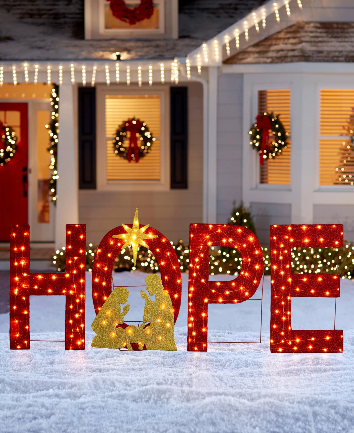 Glitzhome Lighted Fabric Christmas 2d Nativity Hope Polyethylene Lighting Decor, Set Of 4 In Multi