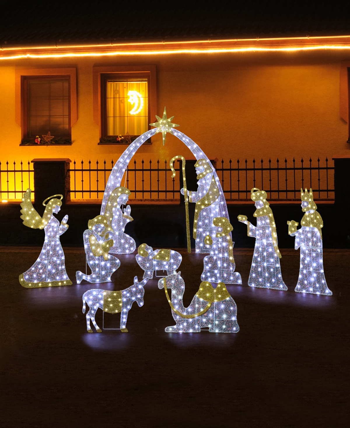 Glitzhome Lighted Fabric Christmas 2d Iridescent Nativity Scene Outdoor Decor, Set Of 11 In Multi