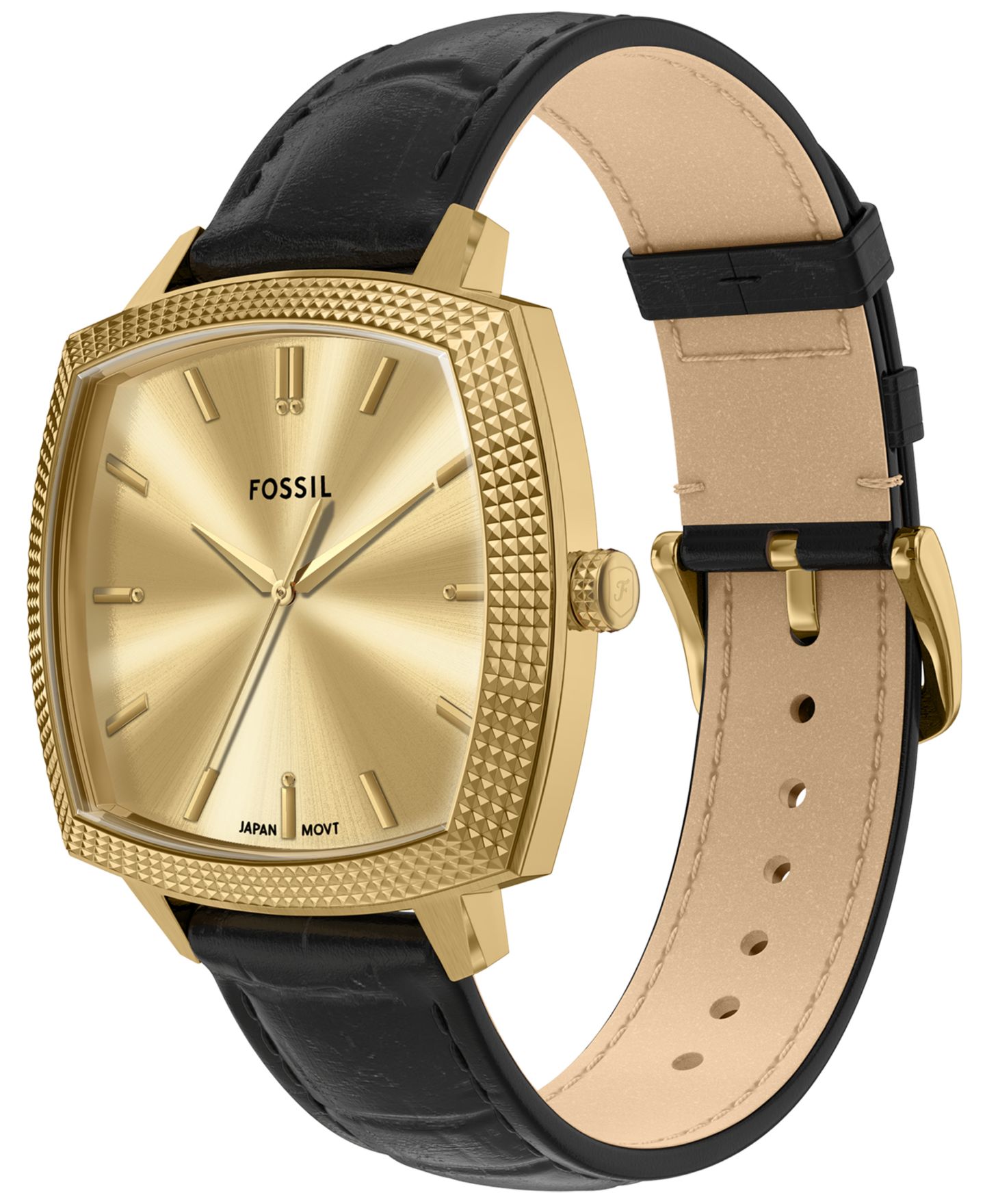 Часы Fossil Nick Jonas x Machine Luxe унисекс, чёрный кожаный ремешок под крокодила, 37 мм — фото 7