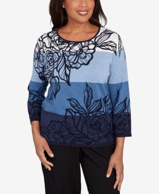 Petite Ombre Floral Stripe Sweater