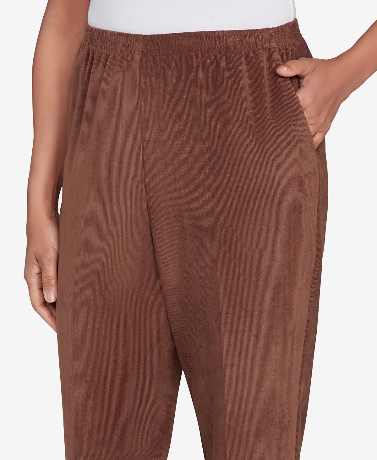 Alfred Dunner Petite Corduroy Medium Length Pants In Brown