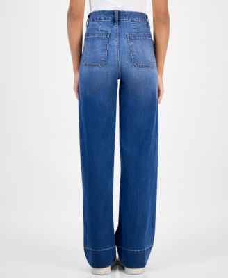 Juniors' High-Rise Wide-Leg Patch-Pocket Jeans 