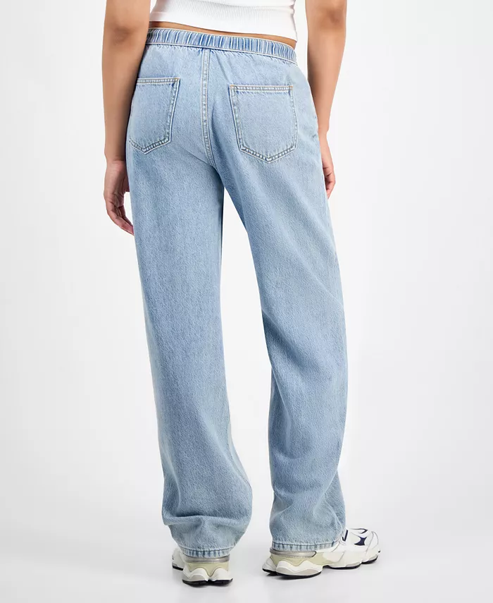 Juniors' Cotton Wide-Leg Drawstring Jeans - thumbnail 4