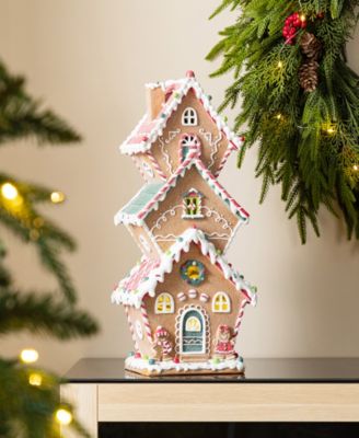 18.5" Lighted Resin Christmas Gingerbread House Figurine