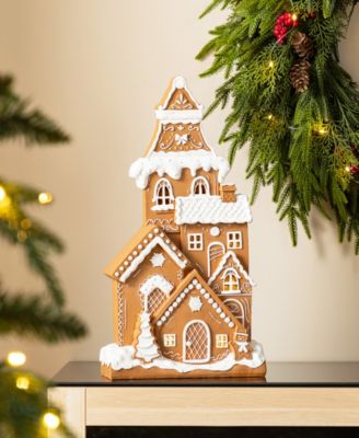 17.75" Lighted Resin Christmas Gingerbread House Figurine