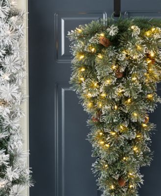 3 ft Pre-Lit Frosted Greenery Pinecones Christmas Teardrop