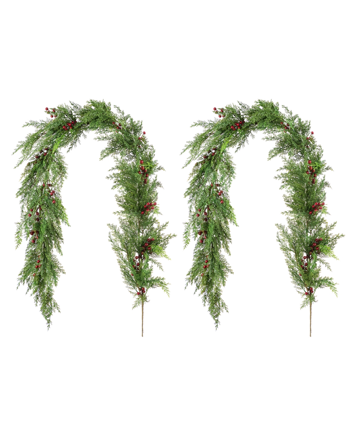 6 ft Polyethylene Christmas Dripping Cedar Garlands with Berries, Set of 2 - Multi