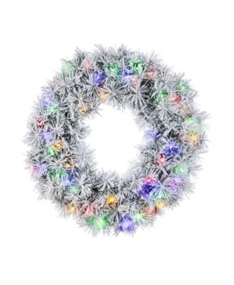 24" Pre-Lit Snow Flocked Pine Christmas Wreath