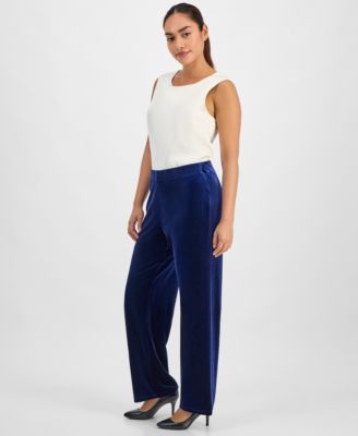 Petite Velour Mid Rise Wide-Leg Pants