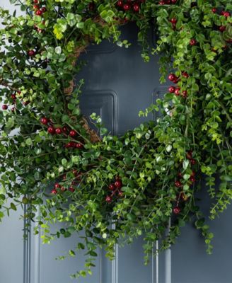28" Polyethylene Christmas Dripping Eucalyptus Wreath with Berries
