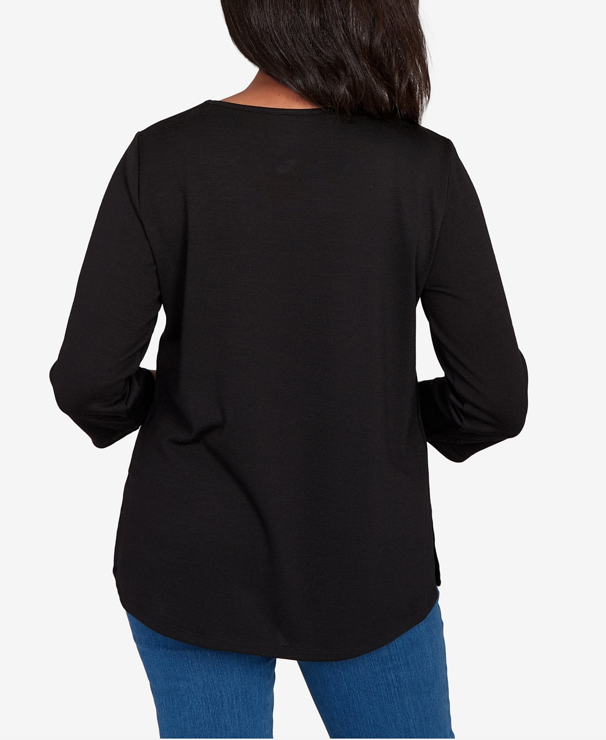 Alfred Dunner Petite Melange Side Button Top With Necklace In Black