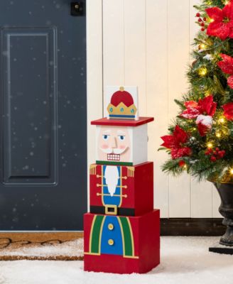 24.5" Wood Christmas Santa and Nutcracker Reversible Boxed Porch D&eacute;cor