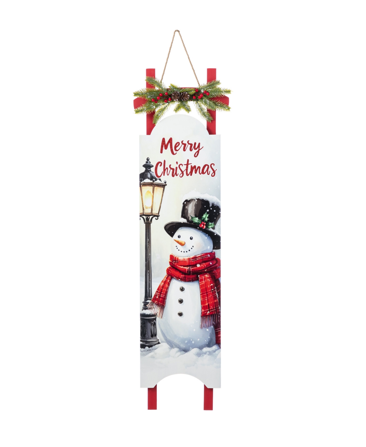 42" Wooden Christmas Snowman Sleigh Porch Sign - Multi