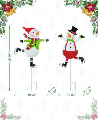 Metal Christmas Skiing Snowmen Yard Stakes, Set of 2