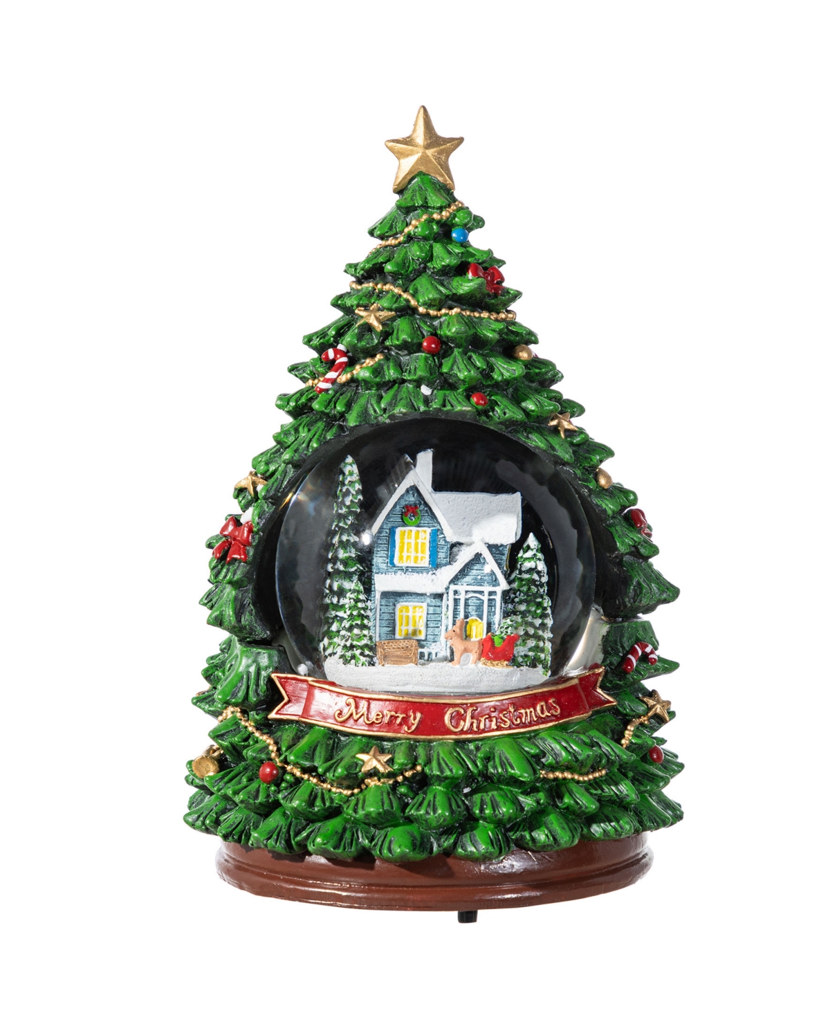 Glitzhome 100mm Lighted Resin Christmas Musical Snowflakes Christmas Tree Water Globe In Multi