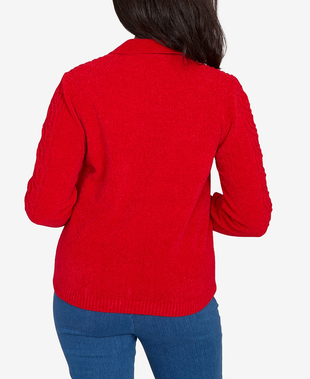 Alfred Dunner Petite Front Zip Chenille Cardigan In Red