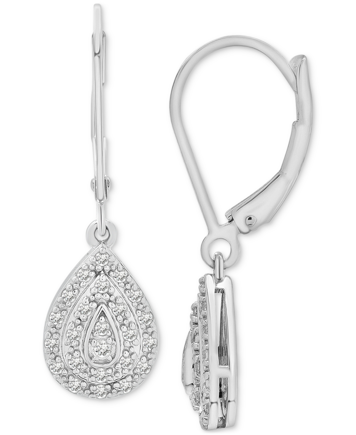 Macy's Diamond Teardrop Cluster Drop Earrings (1/4 Ct. T.w.) In Sterling Silver,  Exclusive In Gold