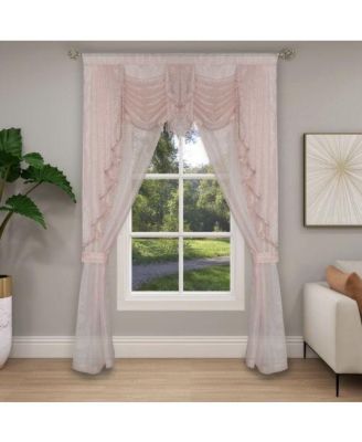 Ultra Glam Beaded Sparkly Sheer Window In A Bag Curtain Set 58 In. W X 84 In. L Rose